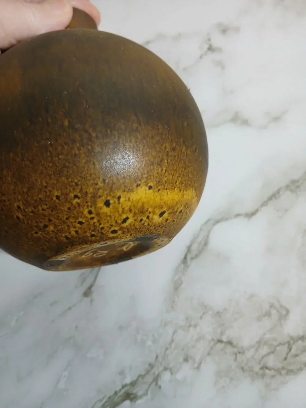 Mid-Century Maigon Daga Rustic Drip Glaze in Yellow & Brown Bud Pot